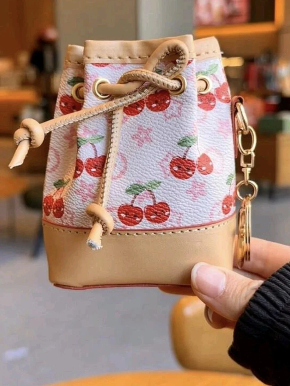 Cherry Decor Cinch Coin Pouch Bag Charm/ Keychain NEW